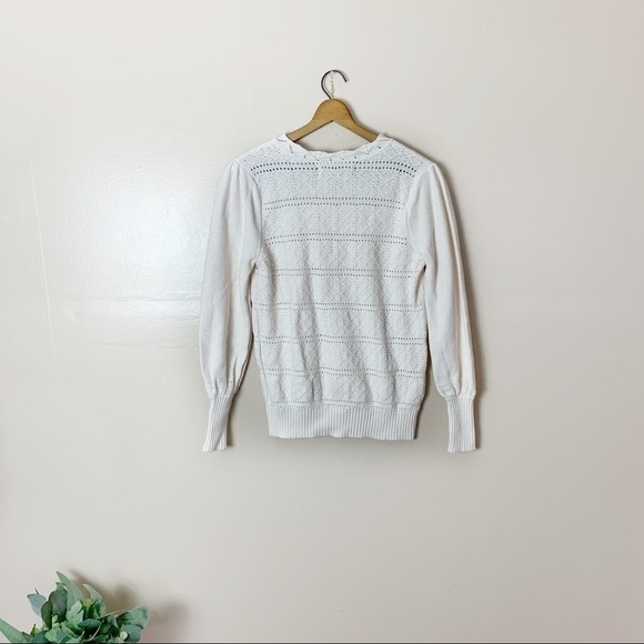 [Loft] White Cottage Core Cut Out Detail Long Sleeve Sweater - Picture 8 of 9